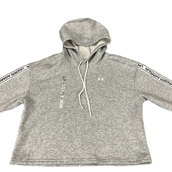 Under Armour Crop Hoodie Women's SM Heather Gray Fleece Lined Loose Fit Pullover - Picture 10 of 15